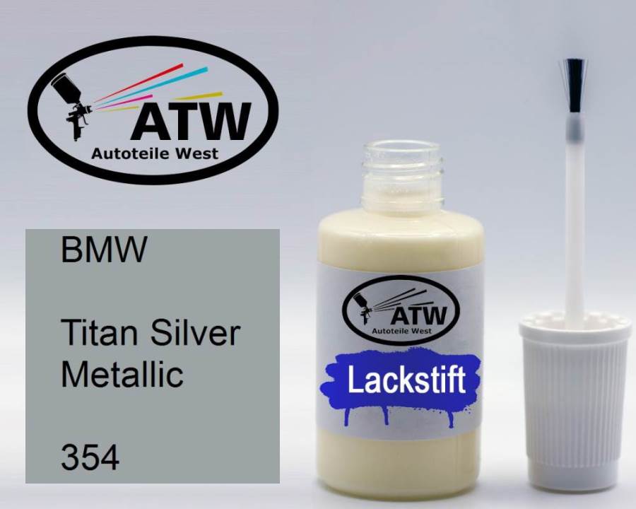 BMW, Titan Silver Metallic, 354: 20ml Lackstift, von ATW Autoteile West.